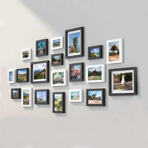 20 pieces one set of different size solid wood picture photo frame set black white mixed color wall hanging picture frame set home decor