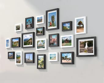 Ensemble de grands cadres noirs et blancs pour galerie murale, cadres photo collage de différentes tailles, présentoir mural moderne prêt à accrocher