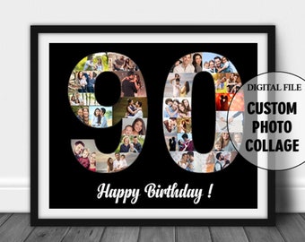 90er Geburtstag Poster, Bilder Collage, 90 Geburtstag Geschenk, 90 Geburtstag Ideen, Zahlen Collage, 90 Geburtstag Banner, Foto Collage Geschenk