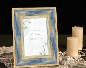 4x6, 5x7, 6x8 wood picture frame, Bronze Blue Vintage photo frame, Decoration Wall Picture Frames, Photo Frame for Table Desk Top Display