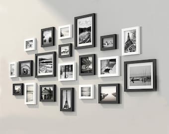 20 pieces one set of different size solid wood picture photo frame set black white mixed color wall hanging picture frame set home decor