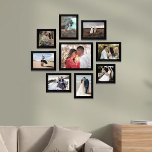 Gallery Wall Frame Set of 9 Picture Frames in White/ Black Frames - Rustic Synthetic Wood Frame - Picture Frame Set - Farmhouse Decor