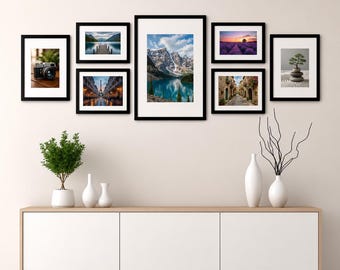 7 Piece Black Multi Size Gallery Wall Frame Set, Collage Family Photo Picture Frames, Modern Frame Collage