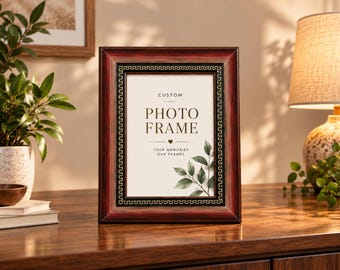 Ornate Mahogany Table Picture Frame, Gold Trim Vintage Luxury Home Decor, Custom Personalized Photo Frame Gift