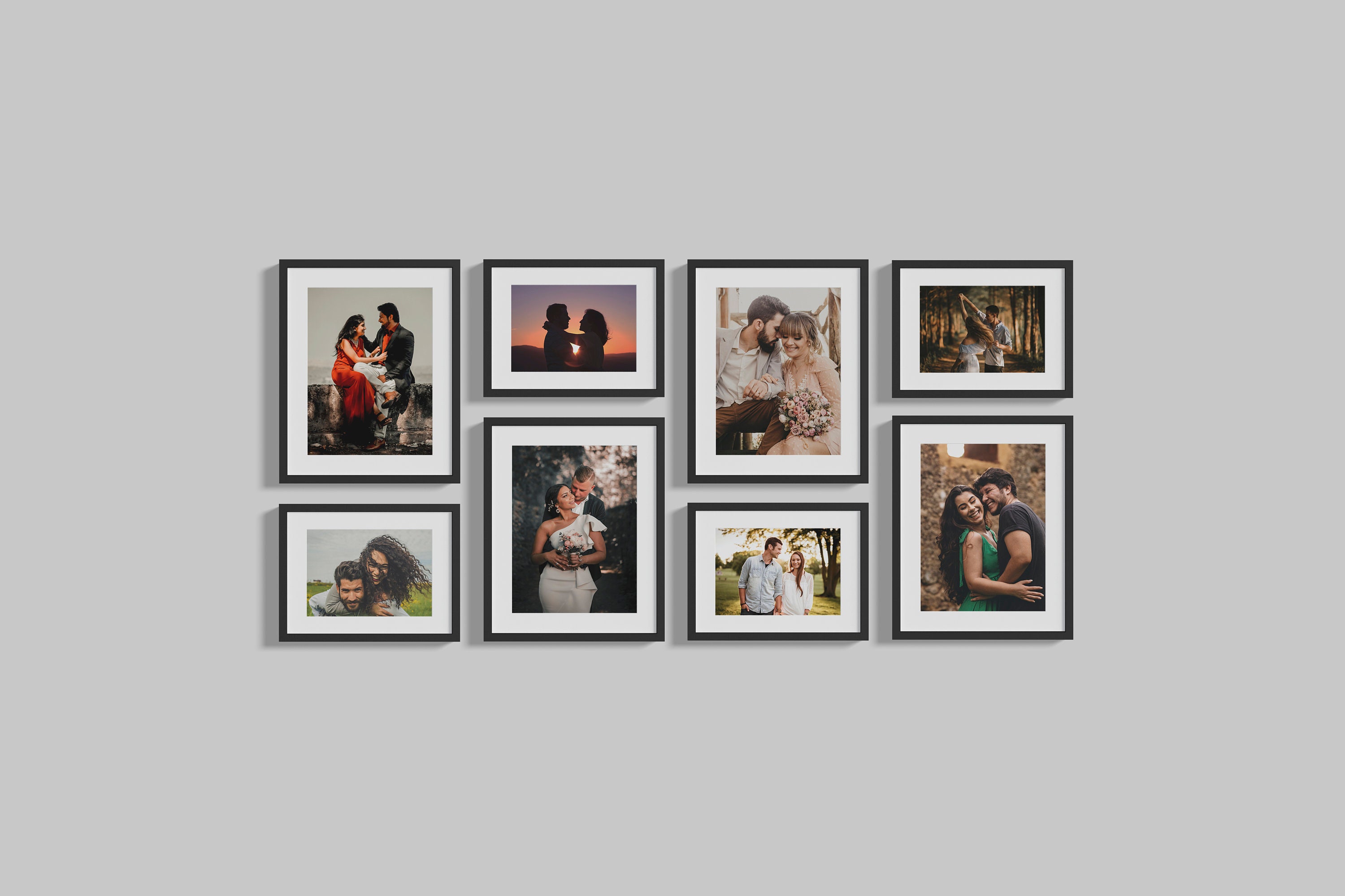 Natural Wood Picture Frames / Set 8 Frame Sets for Wall Collage
