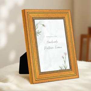 Personalized Handmade Wooden Picture Frame | Golden Rustic Photo Frame for Home Décor | Unique Gift Idea | Custom Tabletop Frame