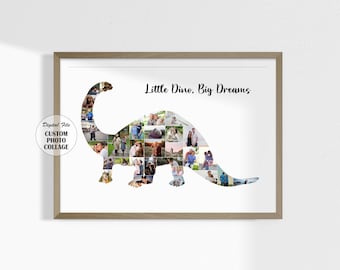 Dinosaur Photo Collage for Kids | Personalized Dino Nursery Wall Art | Custom Baby Memory Digital Print