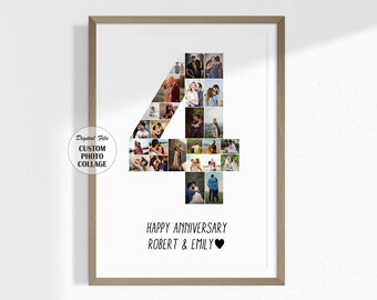 4th Anniversary Gift for Couples | Personalized Photo Collage | Custom Love Memory Digital Wall Art