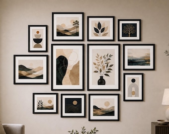 12 Piece Multi Size Hanging Gallery Wall Frame Set, Distressed Wooden Picture Frames, Rustic Farmhouse Home Decor