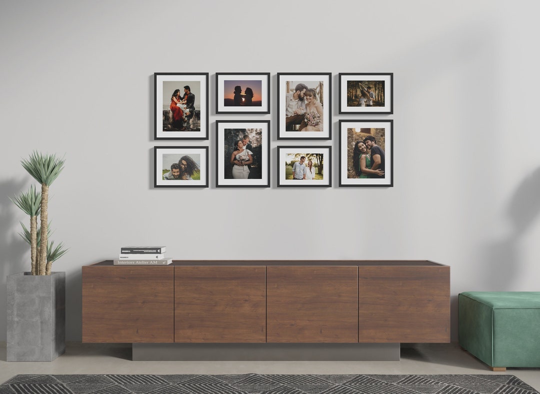 Natural Wood Picture Frames / Set 8 Frame Sets for Wall Collage