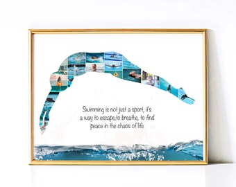 Personalized Gift For Swimmer Photo Collage, Gift For Swimming Coach, Swimming Photo Collage, Sport Collage Gift, Gift for Swimmer Friend