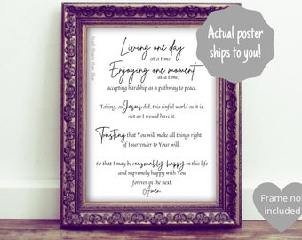 Serenity Prayer full version Christian Wall Art Poster from Celebrate Recovery addiction recovery 12 steps. Full Serenity Prayer 3 verses