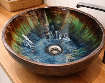 Luxurious Washbasin - A Unique Heritage Piece of Art for your Bathroom, Handcrafted Vessel Sink, Handmade sink, Navy Blue and Turquoise