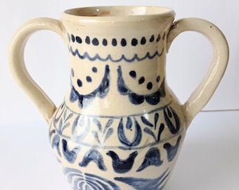 Handmade pottery jug, pitcher, creamer, pourer. Wheel thrown ceramic jug for milk, cream, sauce or sake Traditional farmhouse style pitcher