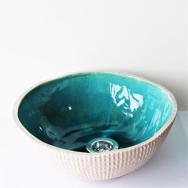 Artisanal Turquoise Ceramic Sink - Handmade, Eco-Friendly, Nature-Inspired Design. Unique Bathroom Accent, Organic Bathroom Decor