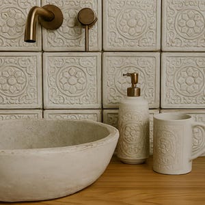 Floral Lace Handmade Ceramic Tiles Inspired by Nature floral lace eco-friendly natural desig luxury bathroom traditional craft decorative