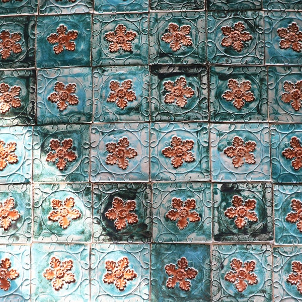 Handmade Ceramic Tiles Leaf Design, Mosaic Tile Set, Artisan Crafted Coasters, Decorative Wall Tiles Elevate Your Space with Hand Painted