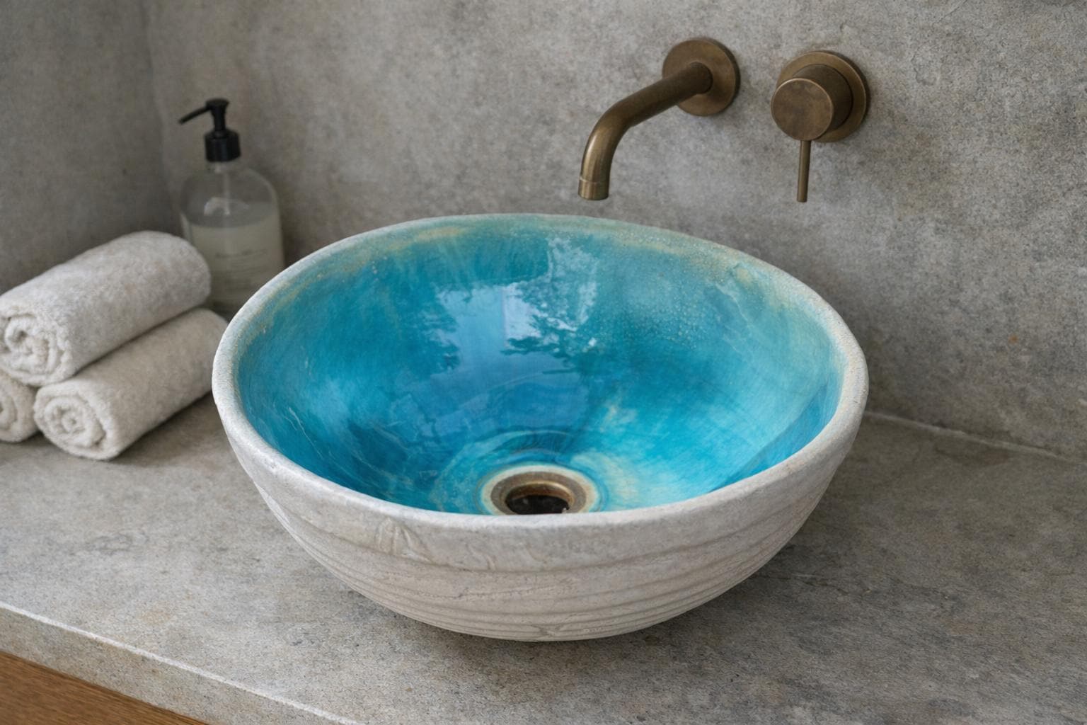 ZTGL Retro Lavabo en Céramique, Design en Porcelaine Bleue et Blanche, Vasque à Poser Ronde, Moderne, Lavabo de Comptoir Élégant, avec Robinet et