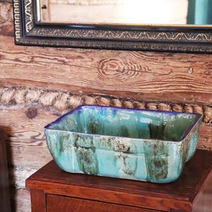 Lavabo rectangular de cerámica turquesa hecho a mano - Lavabo de arcilla glamoroso, lavabo glamoroso, lavabo de arcilla, hermoso lavabo hecho a mano, Cerámica Glam