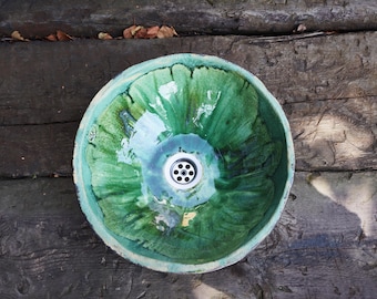 Handcrafted Ceramic Emerald Green Basin - Artisanal Bathroom Sink, Nature-Inspired Design, Vessel Sink Countertop Washbasin Handmade Pottery