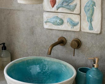 Countertop washbasin, handmade, ceramic washbasin, countertop washbasin, turquoise washbasin