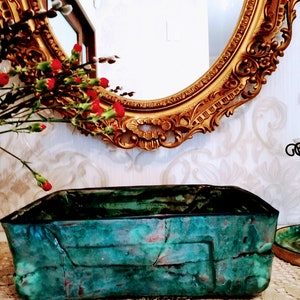 Rectangular washbasin, ceramic washbasin, turquoise washbasin, handmade washbasin, glamor washbasin, clay washbasin, hand washbasin
