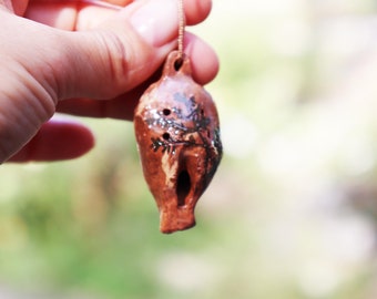 Small Ceramic Ocarina Whistle with Fern Design, Unique Clay Instrument, Ceramic Pipe with Magical Sound