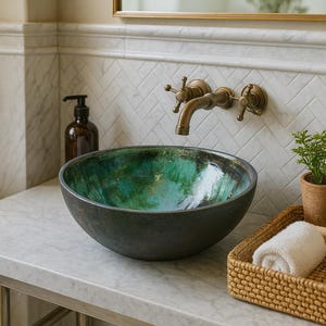 Lavabo luxueux - Une pièce d'art unique et patrimoniale pour votre salle de bain, vasque artisanale, lavabo fait main, lavabo en céramique turquoise