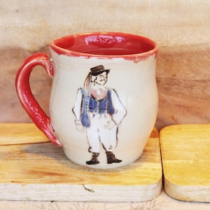 Handbemalte Stickerei Junge Tasse Keramiktasse, bemalte Tasse, handgefertigt, für Tee, für Kaffee, als Geschenk, für Mutter, Porzellan, künstlerisch