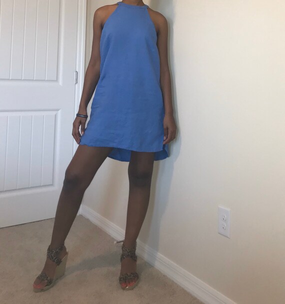 Vintage Sigrid Olson blue linen Dress /80s vintage