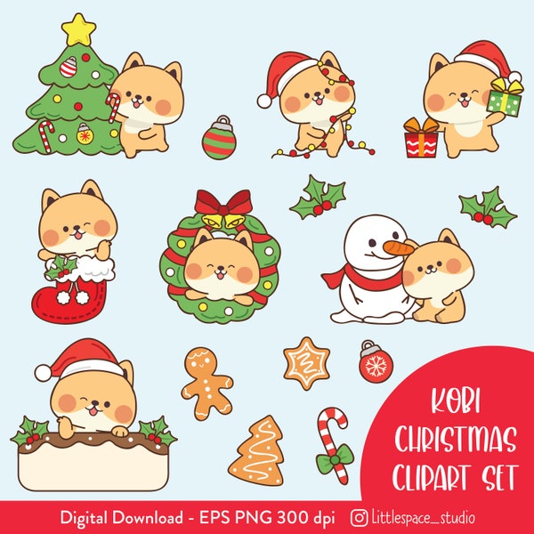 Kobi Cute Christmas Clipart, Christmas Clipart, Santa Clipart, Kawaii Christmas Clipart, Snowman Clipart, Holiday Clipart Digital Printable