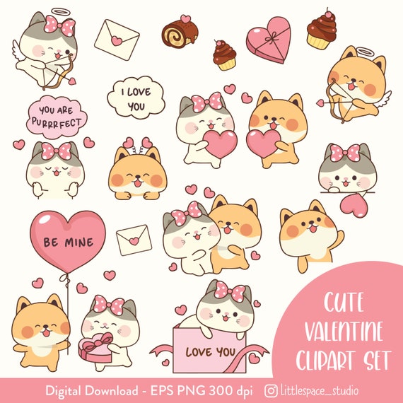 Valentines Day Clipart Digital Printable Cute Valentine | Etsy