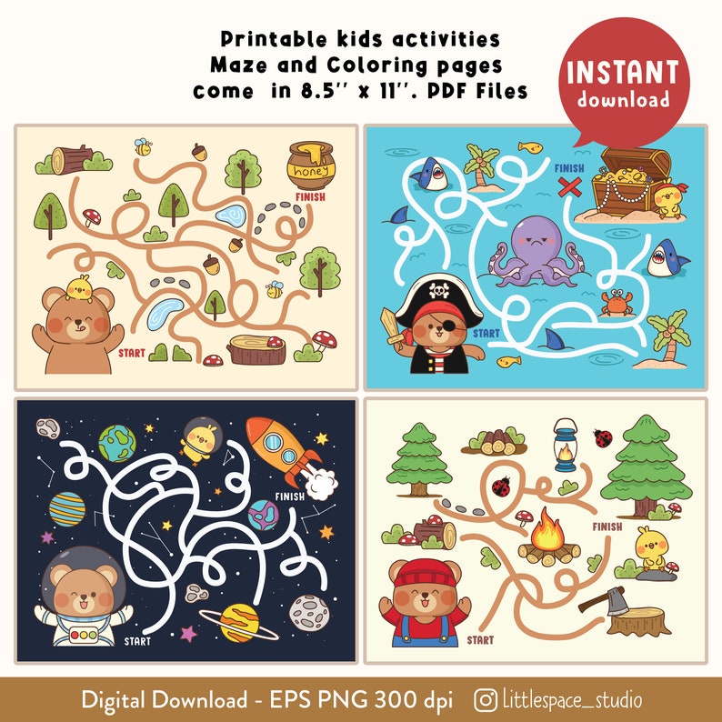 Maze Activity Book Printable, Coloring Pages, Kids Activities Printable ...