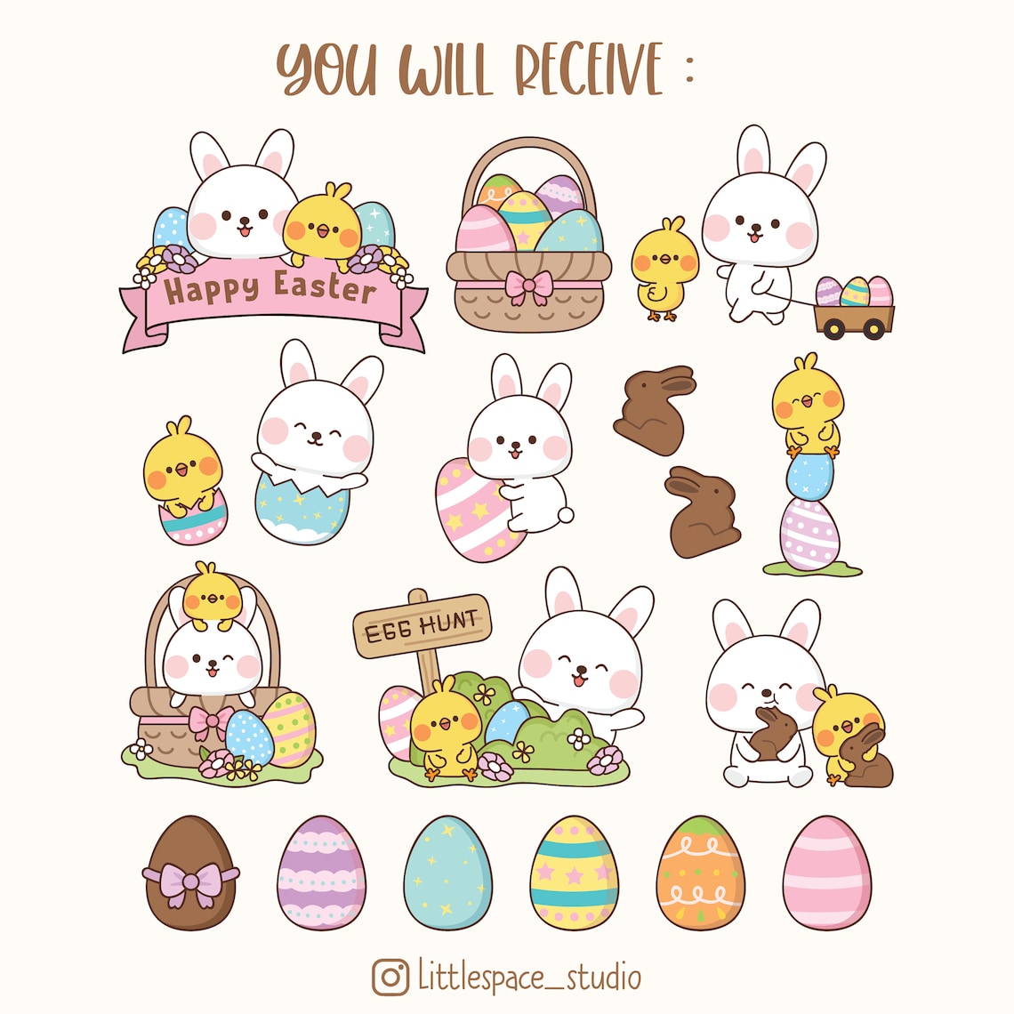 Kawaii Easter Clipart Cute Easter Bunny Clipart Cute Easter - Etsy