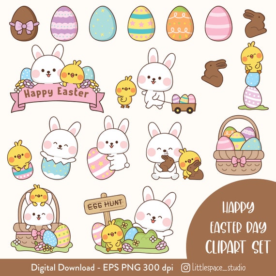 Kawaii Easter Clipart Cute Easter Bunny Clipart Cute Easter | Etsy