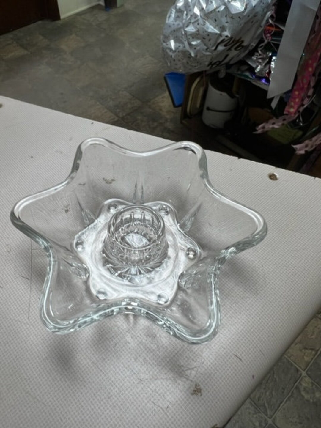 Pressed Glass/ Star Shaped/ Candle Holder. Clear Glass Set of 4