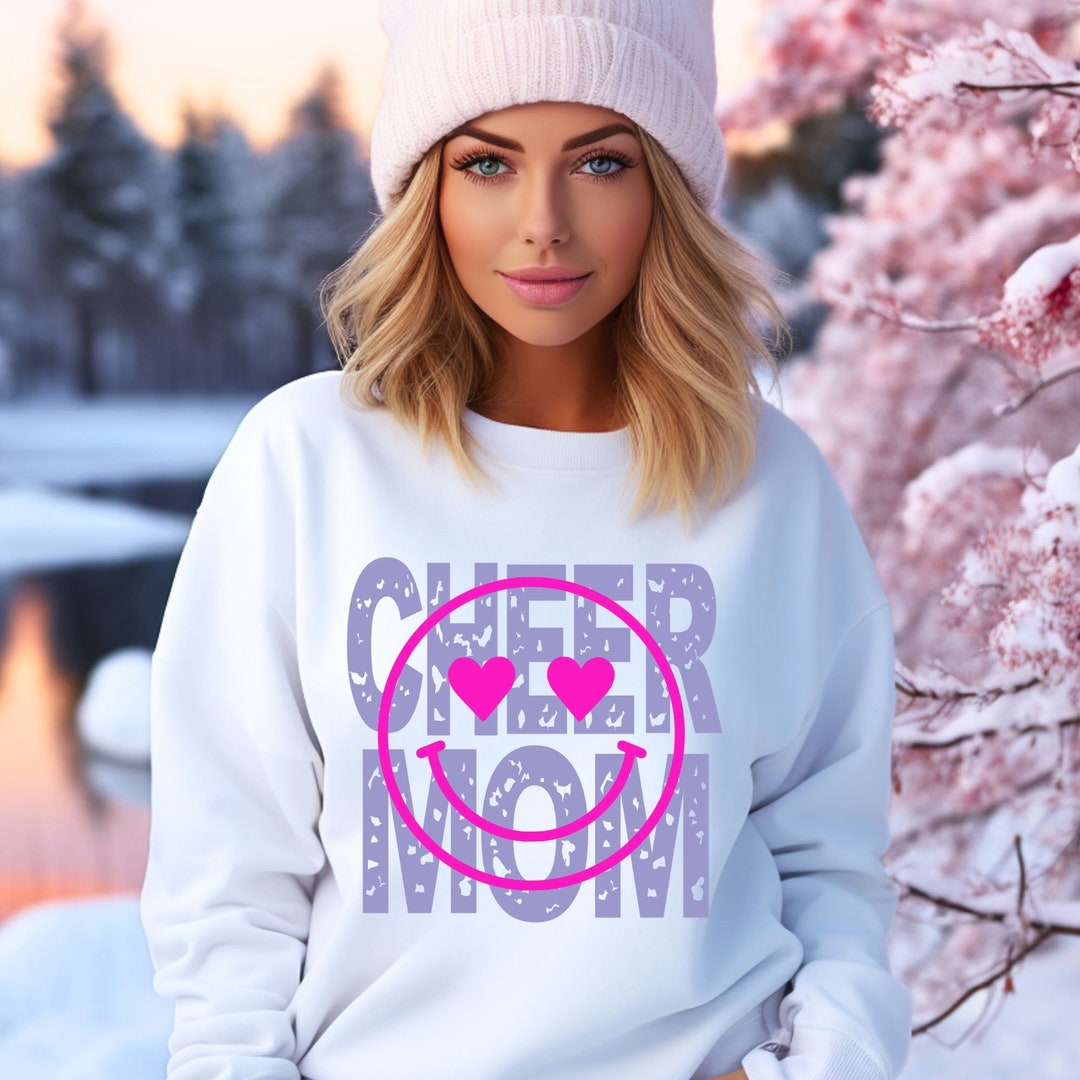 Rustic Smiley Face Cheer Mom, Mama, Cheerleader, Sweatshirt, Hoodie