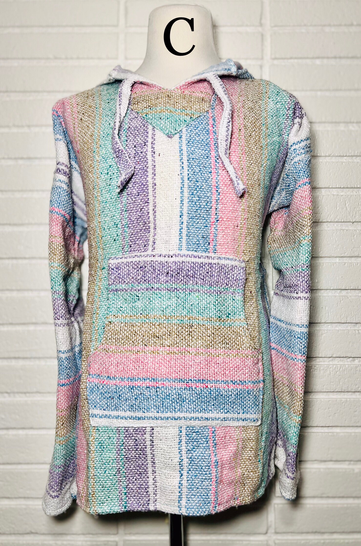 Mexican Poncho Pullover Baja Hoodie Pink Sweatshirt  2X main image 1