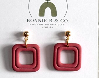 Rosewood Square Drop Earrings | Lightweight Polymer Clay Earrings | Modern Geometric Jewelry | Handmade Minimalist Earrings