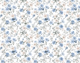 Blue Tea Garden Polymer Clay Transfer Sheet, Vintage Blue Floral Pattern, Boho Flower Clay Design, Jewelry Making Supply