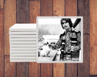 George Harrison + Cat - Petting - Coaster, Magnet or Sticker
