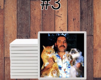 Freddie Mercury Cat Ceramic Coasters
