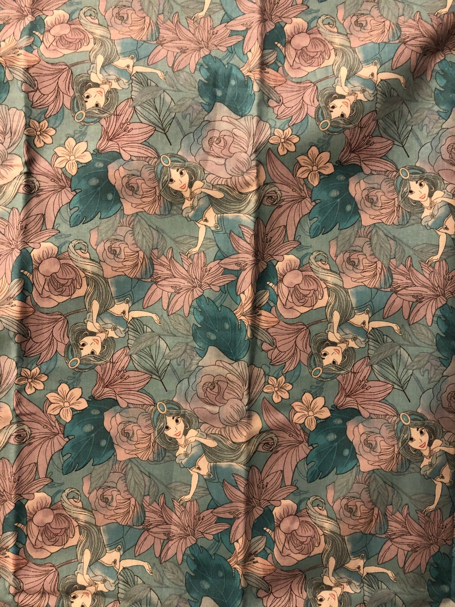 Disneys Jasmine Floral Fabric Etsy