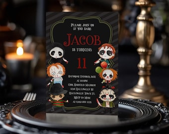 Horror Movie Birthday Invitation, Scary Movie Invitation, Halloween Birthday Invitation, Digital, Printable, Editable, 5x7, JPG, PDF