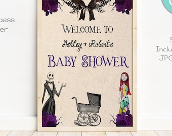Nightmare Baby Shower Welcome Sign, Editable Printable (11x14, JPG, PDF)
