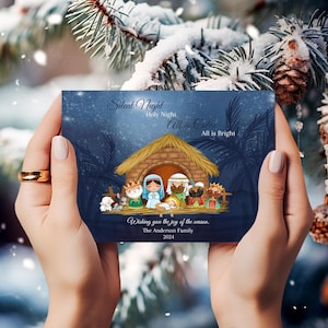 Holy Night Christmas Card, Nativity Christmas Card, Digital, Printable, Editable, 5x7, PDF, JPG, PNG