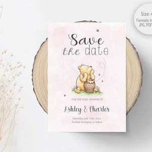 Classic Winnie the Pooh Baby Shower Save the Date Cards, Save the Date Cards, Printable, Digital, Editable, Size 4x6, JPG, PDF