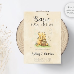 Classic Winnie the Pooh Baby Shower Save the Date Cards, Save the Date Cards, Printable, Digital, Editable, 4x6, JPG, PDF