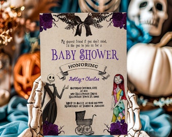 Nightmare Baby Shower Invitation, Nightmare Baby Shower, Halloween Baby Shower Invitation, Digital, Editable, 5x7, JPG, PDF