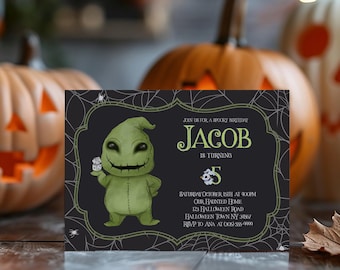 Nightmare Sack of Bugs Birthday Invitation, Halloween Birthday, Editable (Digital, 7x5)